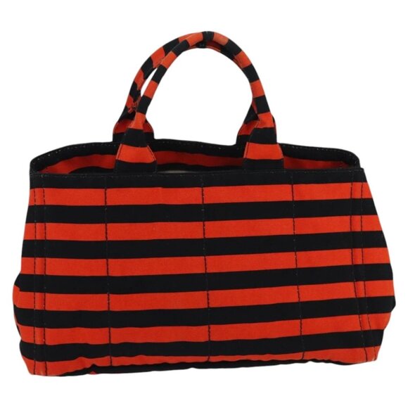 PRADA Canapa GM Hand Bag Canvas Black Orange gold Auth 98112V - Picture 1 of 16